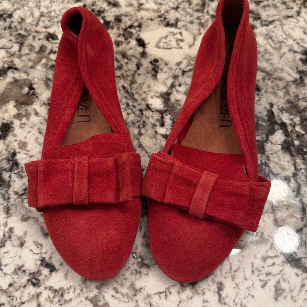 Red Suede Flats With BowBrand 67  Size 36 New Authentic